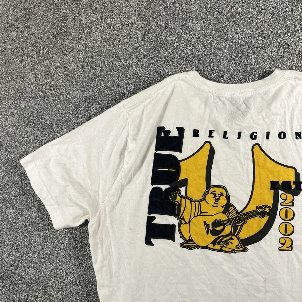 True Religion Buddha Graphic T Shirt White Men's XL Short Sleeve Cotton
